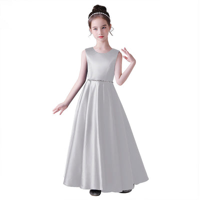 A-Line Satin Maxi Dress for Girls with Sequins – Party, Wedding & Performance