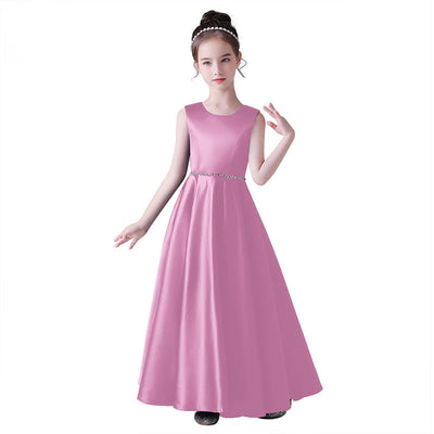 A-Line Satin Maxi Dress for Girls with Sequins – Party, Wedding & Performance