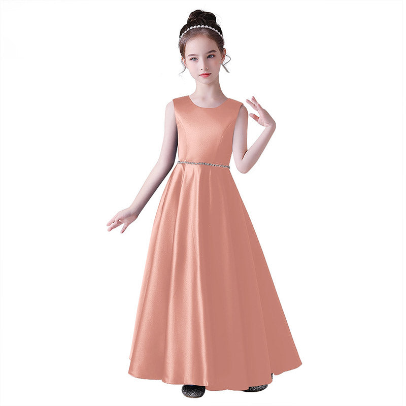 A-Line Satin Maxi Dress for Girls with Sequins – Party, Wedding & Performance