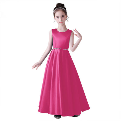 A-Line Satin Maxi Dress for Girls with Sequins – Party, Wedding & Performance