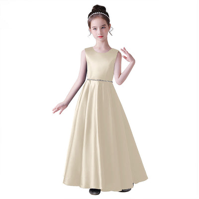 A-Line Satin Maxi Dress for Girls with Sequins – Party, Wedding & Performance
