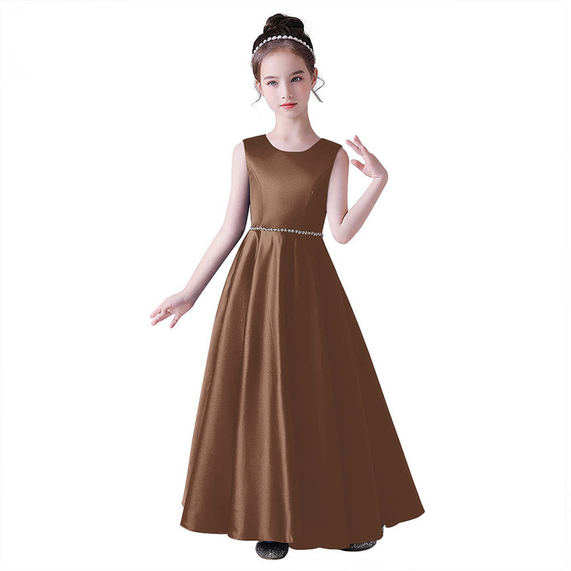 A-Line Satin Maxi Dress for Girls with Sequins – Party, Wedding & Performance