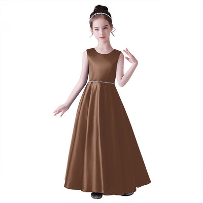 A-Line Satin Maxi Dress for Girls with Sequins – Party, Wedding & Performance