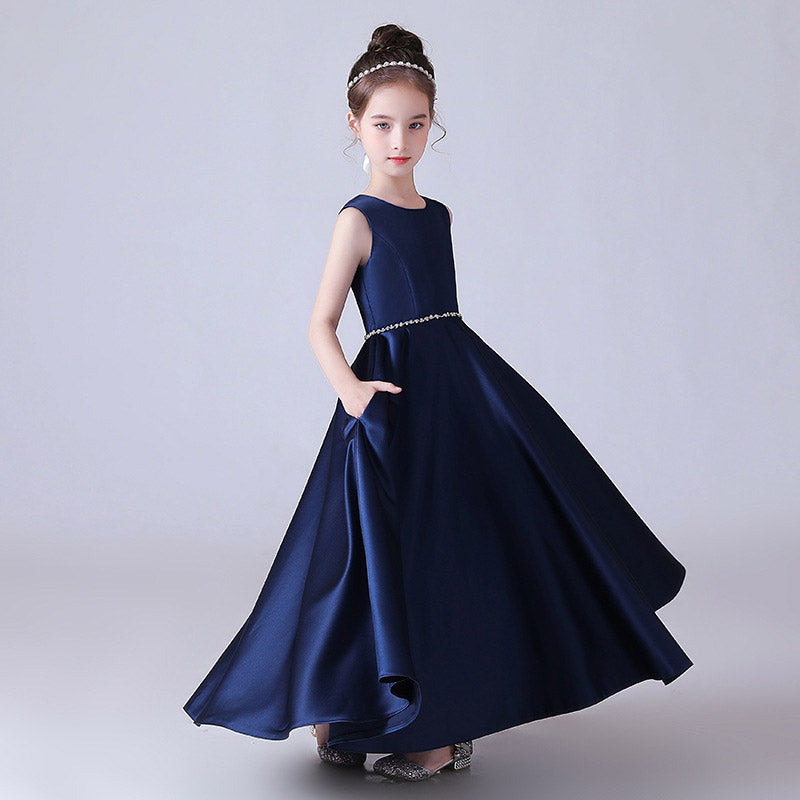 A-Line Satin Maxi Dress for Girls with Sequins – Party, Wedding & Performance