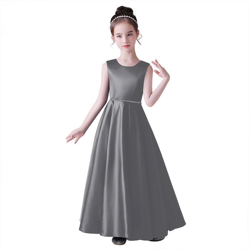A-Line Satin Maxi Dress for Girls with Sequins – Party, Wedding & Performance