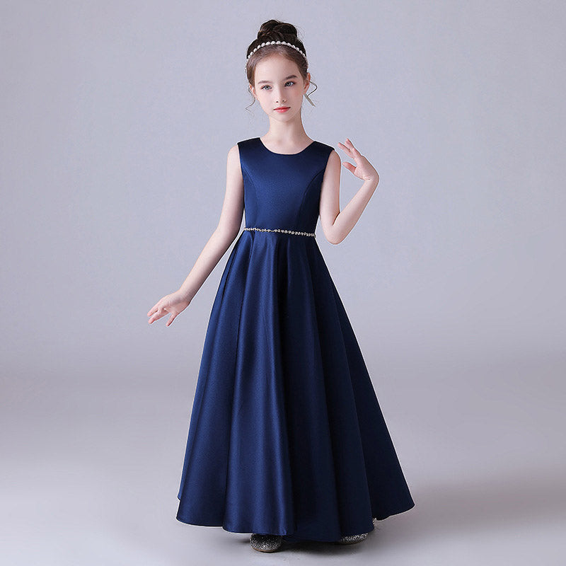 A-Line Satin Maxi Dress for Girls with Sequins – Party, Wedding & Performance