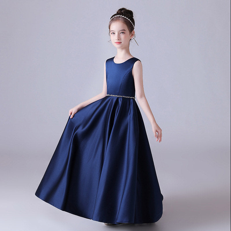 A-Line Satin Maxi Dress for Girls with Sequins – Party, Wedding & Performance