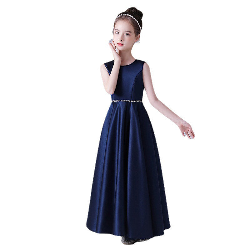 A-Line Satin Maxi Dress for Girls with Sequins – Party, Wedding & Performance