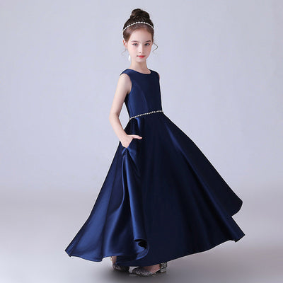 A-Line Satin Maxi Dress for Girls with Sequins – Party, Wedding & Performance