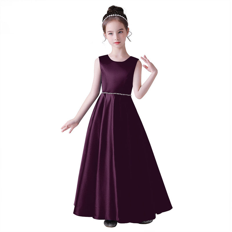 A-Line Satin Maxi Dress for Girls with Sequins – Party, Wedding & Performance