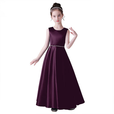 A-Line Satin Maxi Dress for Girls with Sequins – Party, Wedding & Performance