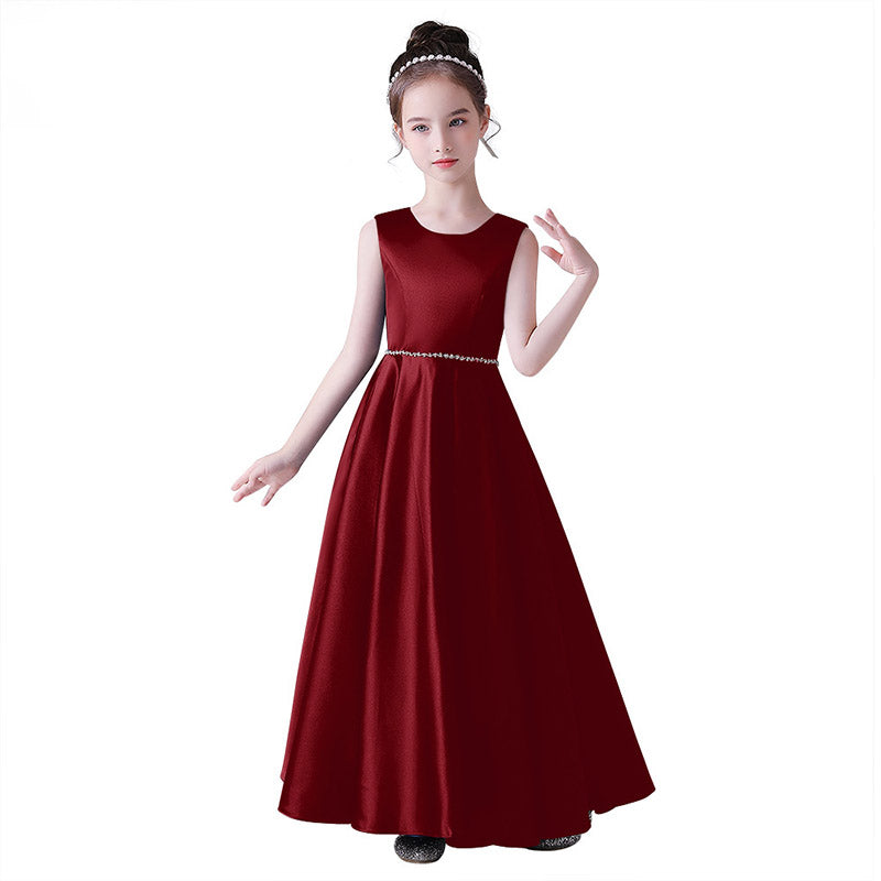 A-Line Satin Maxi Dress for Girls with Sequins – Party, Wedding & Performance