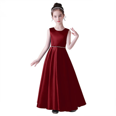 A-Line Satin Maxi Dress for Girls with Sequins – Party, Wedding & Performance