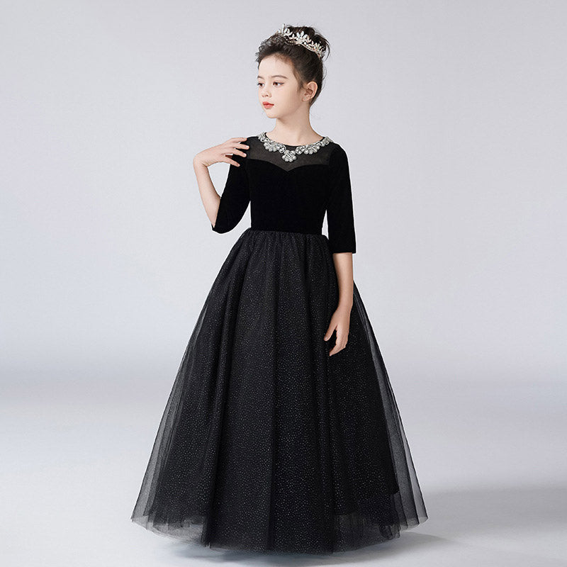 Cute A-line Sequin Maxi Dress for Girls with Ribbon Belt – Formal Party & Celebration Gown