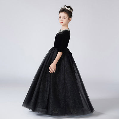 Cute A-line Sequin Maxi Dress for Girls with Ribbon Belt – Formal Party & Celebration Gown