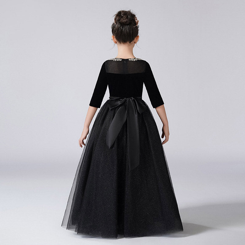 Cute A-line Sequin Maxi Dress for Girls with Ribbon Belt – Formal Party & Celebration Gown