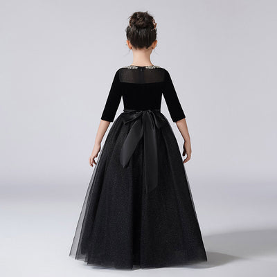 Cute A-line Sequin Maxi Dress for Girls with Ribbon Belt – Formal Party & Celebration Gown