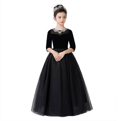 Cute A-line Sequin Maxi Dress for Girls with Ribbon Belt – Formal Party & Celebration Gown