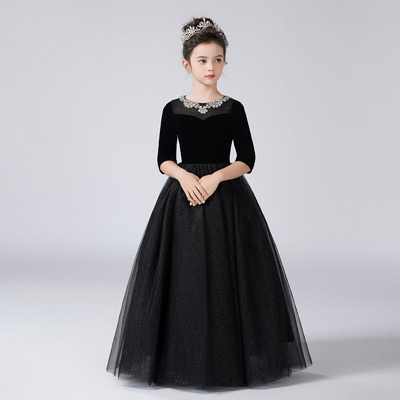 Cute A-line Sequin Maxi Dress for Girls with Ribbon Belt – Formal Party & Celebration Gown