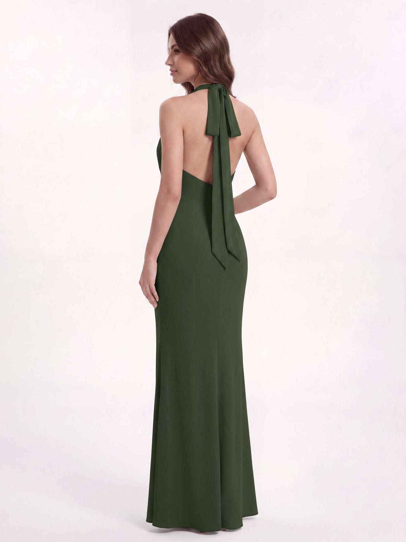 White Chiffon Halter Bridesmaid Dress A-Line Floor-Length