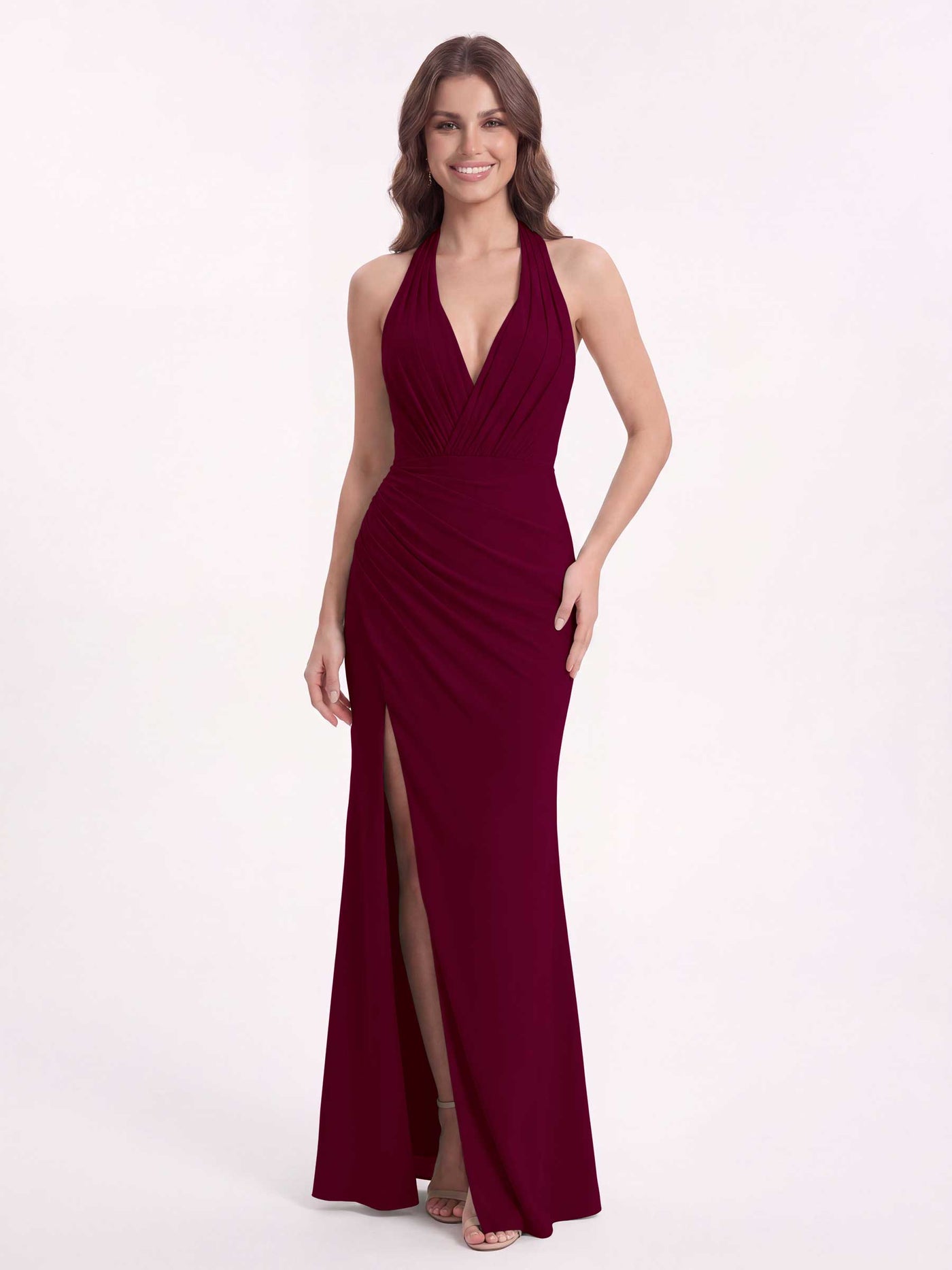 Steel Gray Chiffon Halter Bridesmaid Dress A-Line Floor-Length