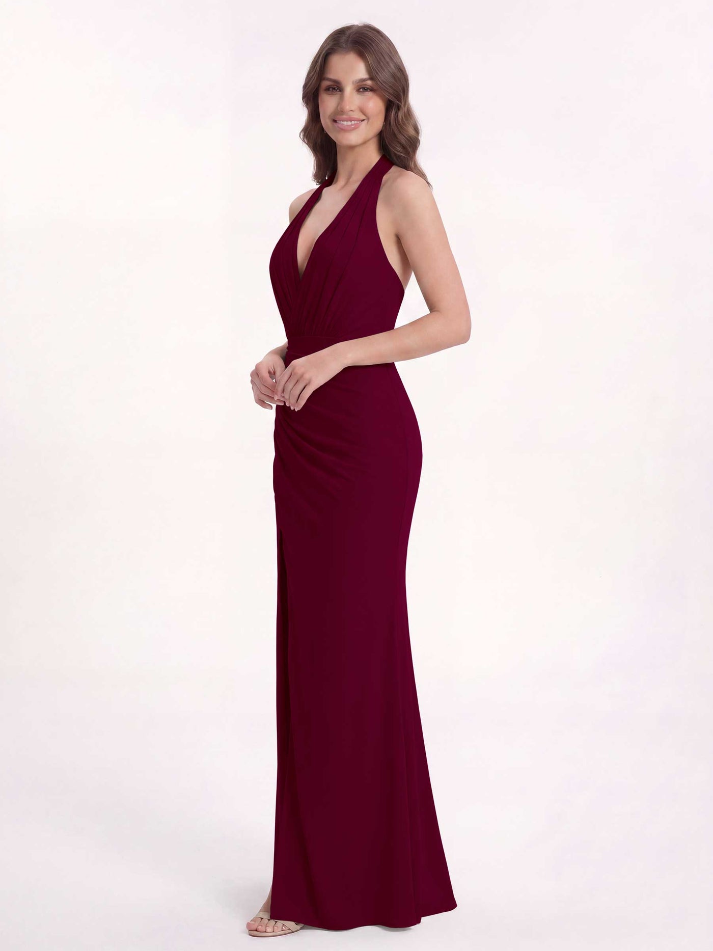 valentina bridesmaid dresses Ballet Pink Halter Chiffon Dress with Tie Back and High Slit fathersday26