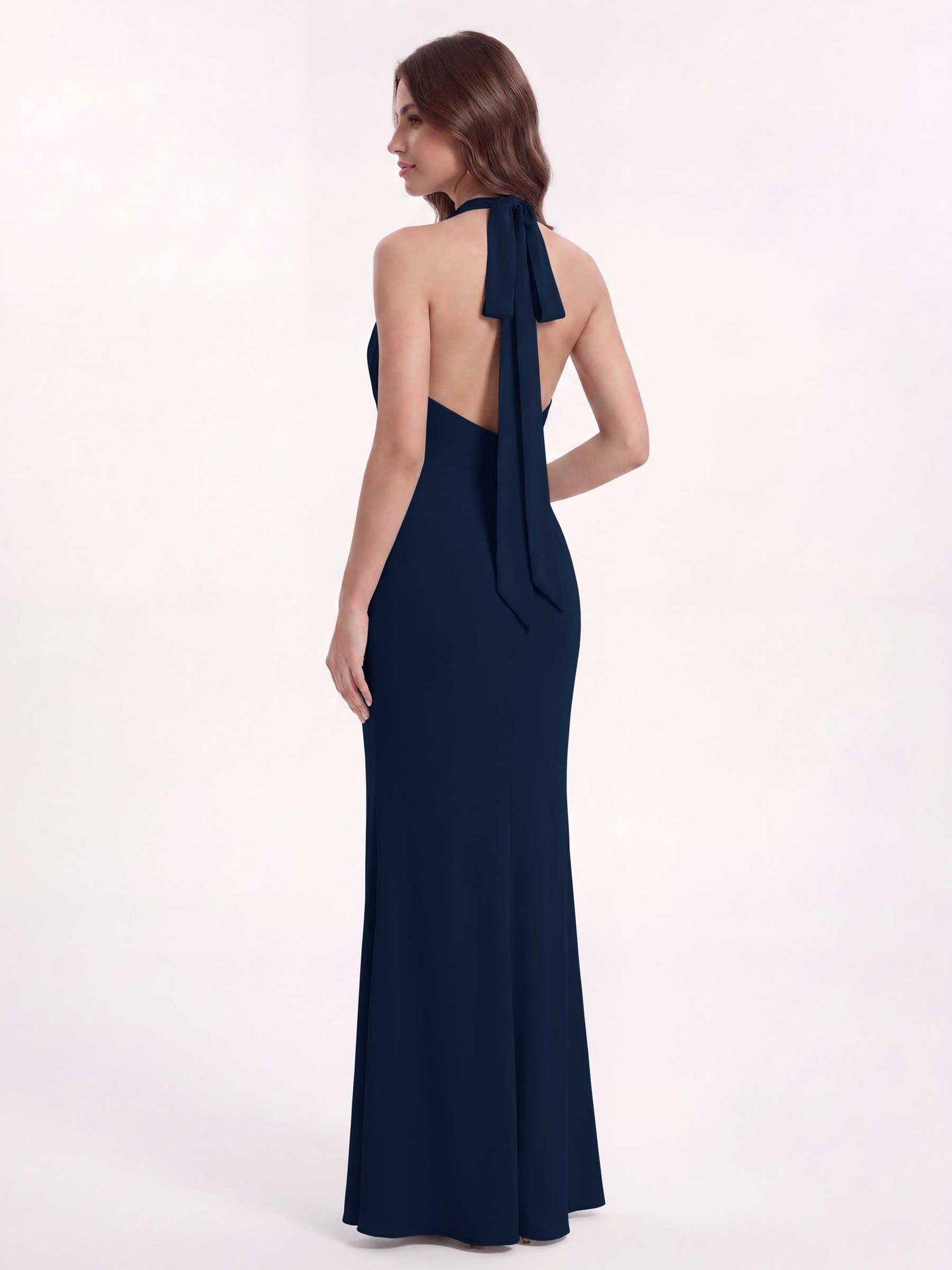 Dark Navy Chiffon Halter Bridesmaid Dress A-Line Floor-Length