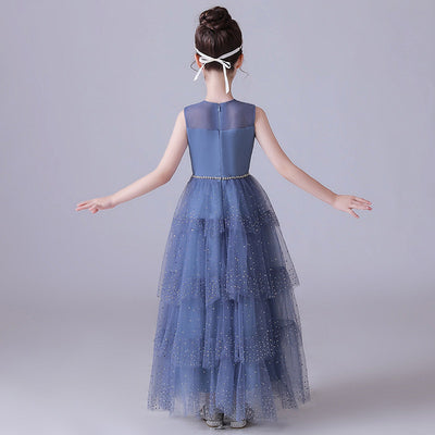 Dusty Blue Tulle Princess Dress for Girls | A-Line Maxi Flower Girl Gown
