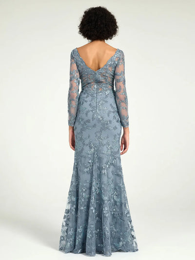 Carlyna Carlyna Carlyna Carlyna Carlyna Carlyna Carlyna Carlyna Elegant Misty Blue Long Sleeve Lace Mother of the Bride Dress