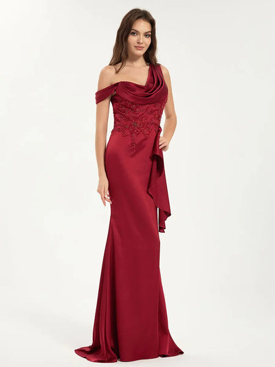 Carlyna Carlyna Carlyna Carlyna Embroidered One Shoulder Sweep Train Satin Mermaid Maxi Dress