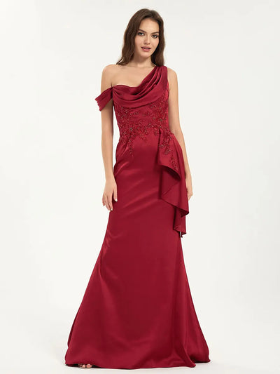 Carlyna Carlyna Carlyna Carlyna Carlyna Embroidered One Shoulder Sweep Train Satin Mermaid Maxi Dress