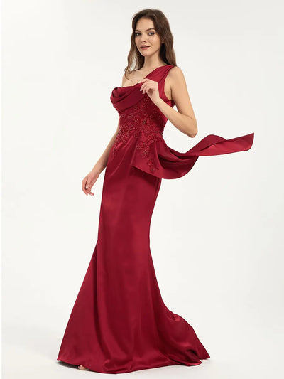 Carlyna Carlyna Carlyna Carlyna Carlyna Carlyna Embroidered One Shoulder Sweep Train Satin Mermaid Maxi Dress