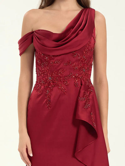 Carlyna Carlyna Carlyna Carlyna Carlyna Carlyna Carlyna Embroidered One Shoulder Sweep Train Satin Mermaid Maxi Dress