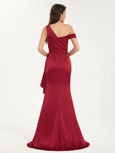 Carlyna Carlyna Carlyna Carlyna Carlyna Carlyna Carlyna Carlyna Embroidered One Shoulder Sweep Train Satin Mermaid Maxi Dress