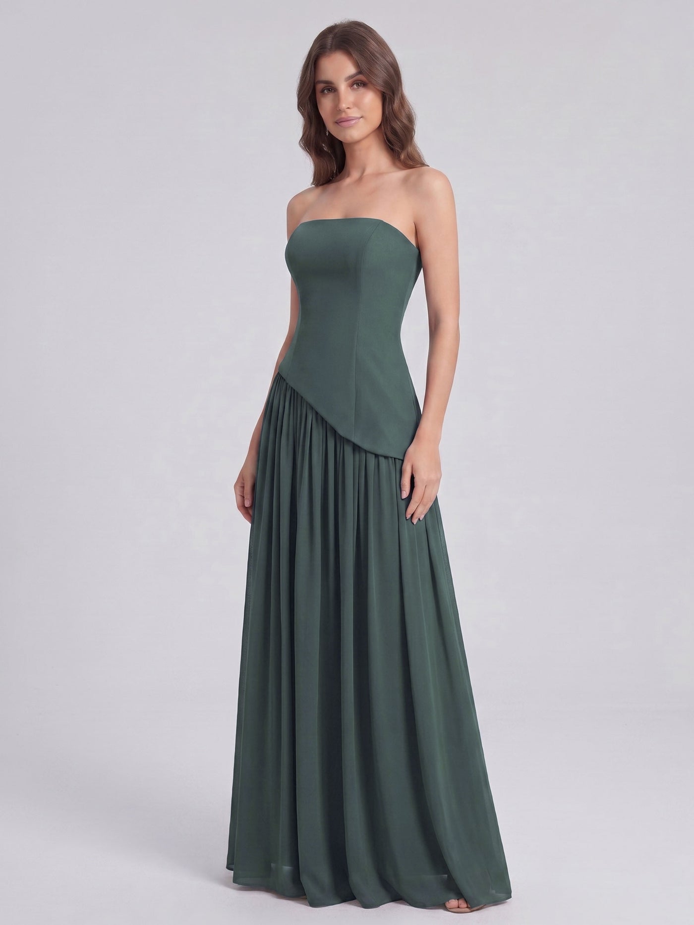 Bandeau A-Line Lace-up Long Dress