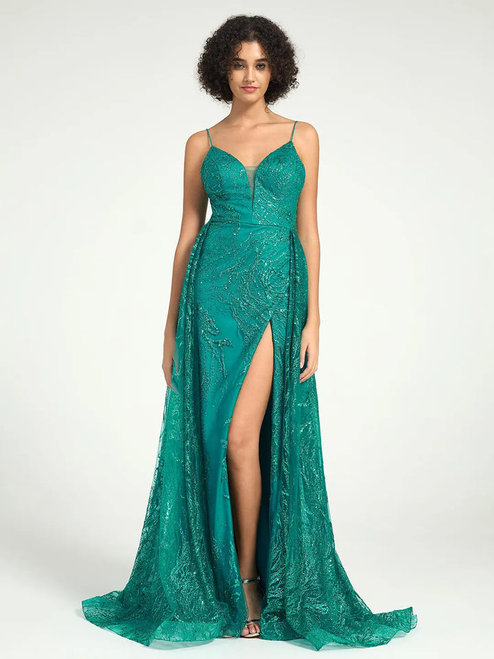 Elegant Emerald Sequin Tulle Mermaid Dress with V-Neck and Strappy Open  Back – Perfect for Prom & Formal Events – Carlyna