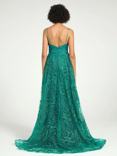 Carlyna Carlyna Carlyna Carlyna Carlyna Carlyna Carlyna Carlyna Sequin Tulle Mermaid V-Neck Dress with Strappy Back & Sweep Train