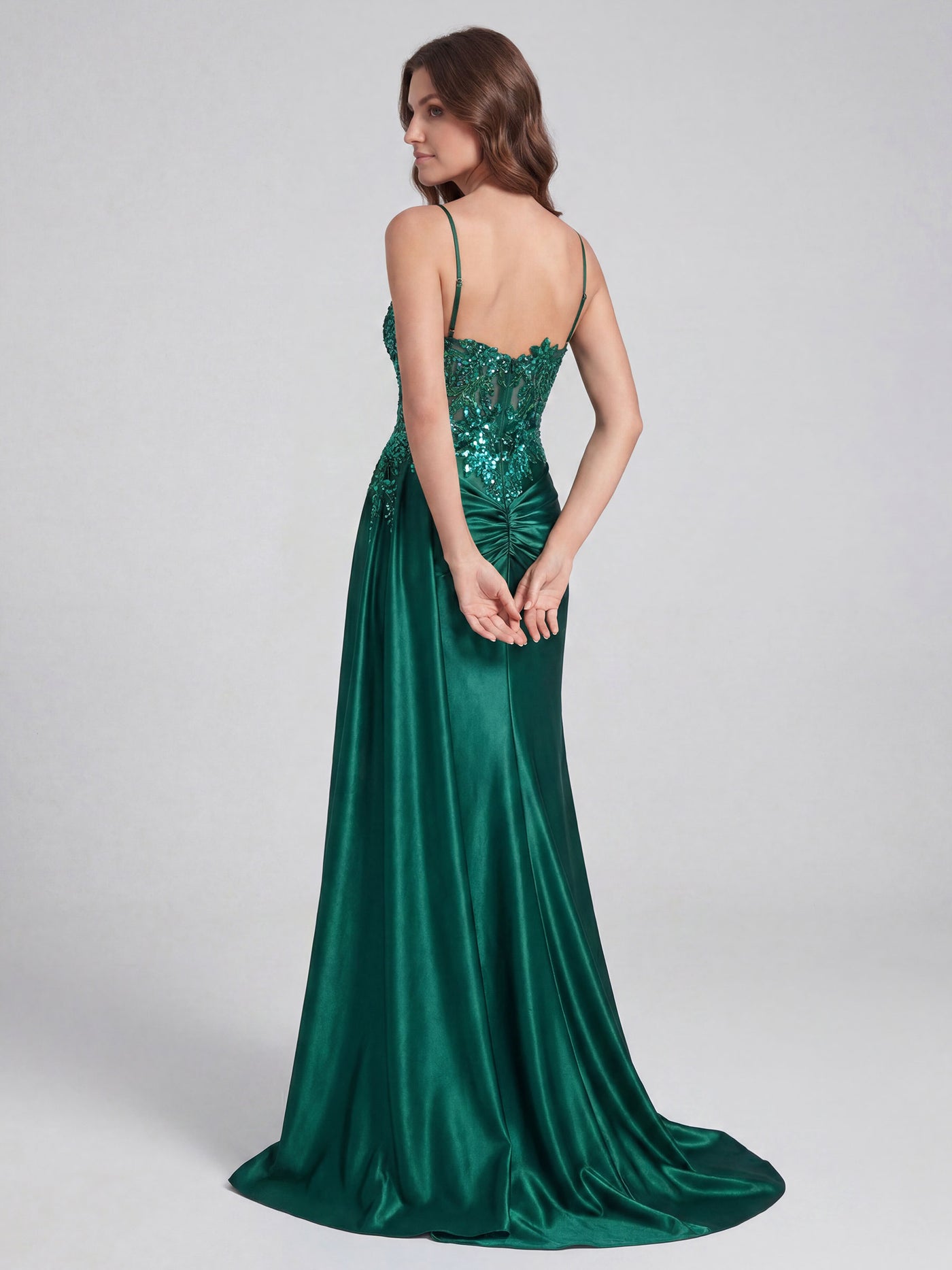 Emerald Sweetheart Beaded Sequin Lace Applique High Slit Long Prom Dress