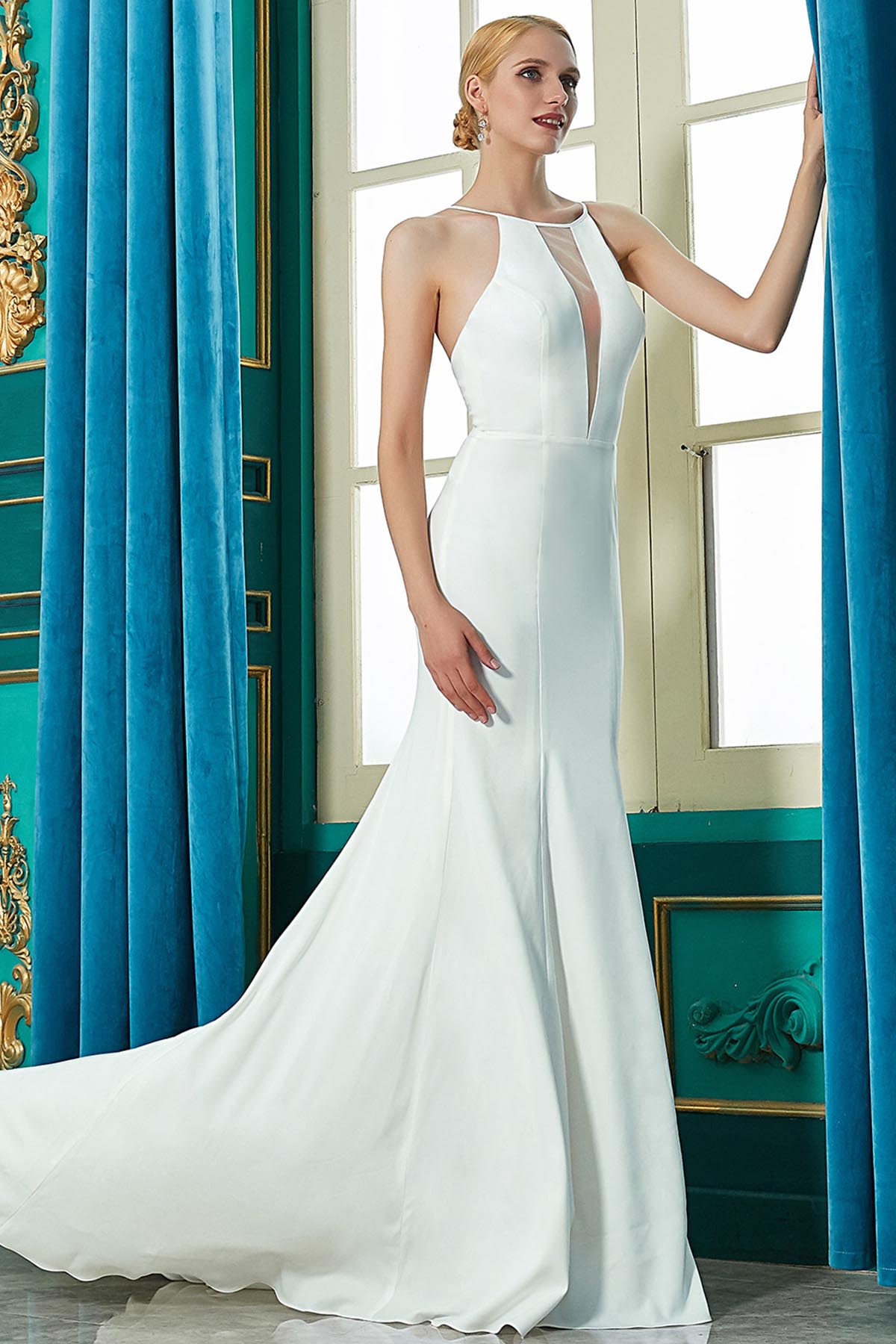 Empire Waist V-neck Sleeveless Full Length Chiffon Wedding Dresses