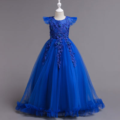 A-Line Floor Length Tulle Flower Girl Dress with Lace Appliques and Floral Embellishments