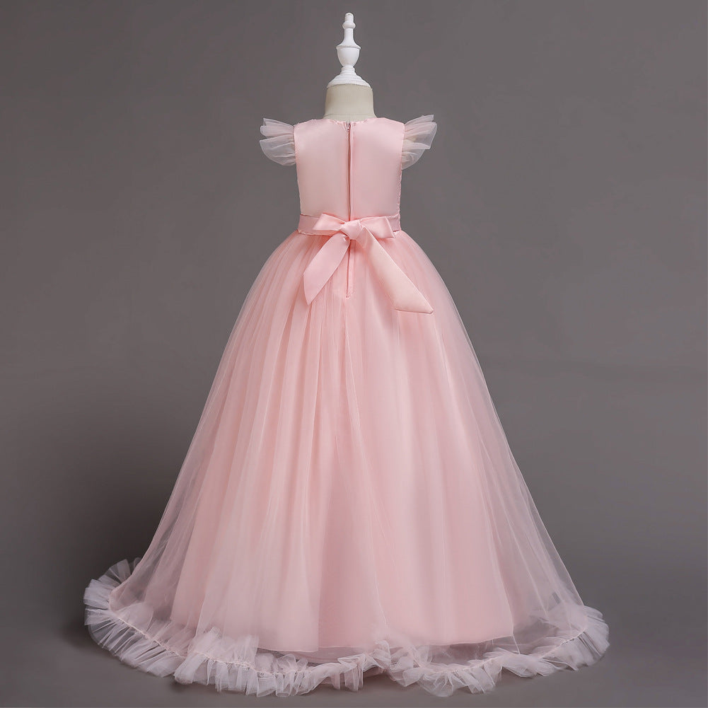 A-Line Floor Length Tulle Flower Girl Dress with Lace Appliques and Floral Embellishments