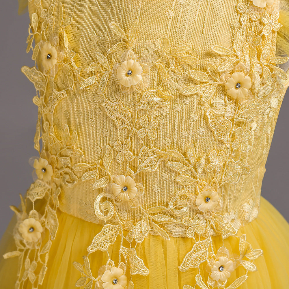 A-Line Floor Length Tulle Flower Girl Dress with Lace Appliques and Floral Embellishments