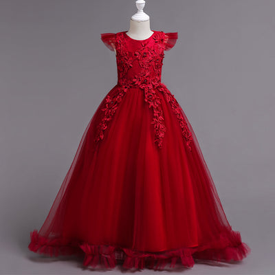 A-Line Floor Length Tulle Flower Girl Dress with Lace Appliques and Floral Embellishments