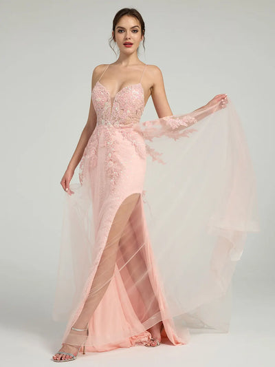 Carlyna Carlyna Carlyna Floral Lace A-Line Sequin Maxi Dress with Plunge Neck