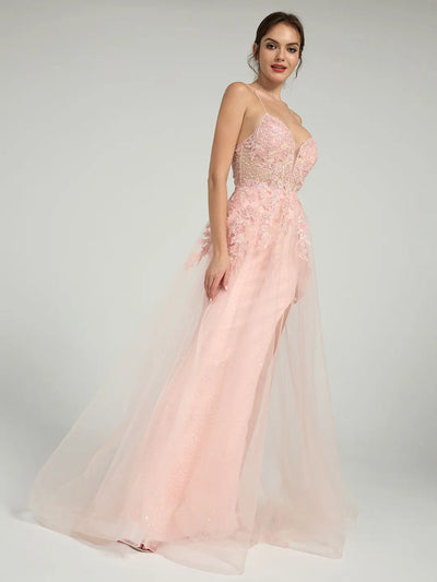 Carlyna Carlyna Carlyna Carlyna Carlyna Floral Lace A-Line Sequin Maxi Dress with Plunge Neck