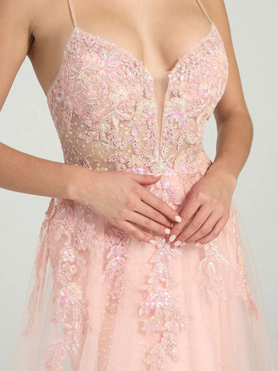 Carlyna Carlyna Carlyna Carlyna Carlyna Carlyna Floral Lace A-Line Sequin Maxi Dress with Plunge Neck