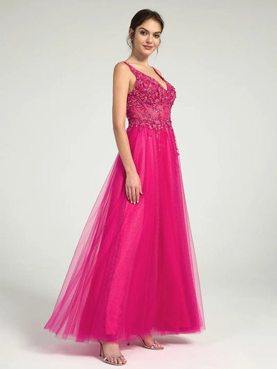 Carlyna Carlyna A-Line Lace & Tulle Maxi Dress with Sequin and Beaded Accents
