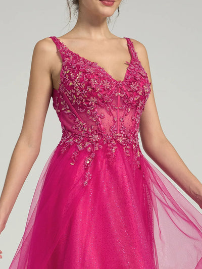 Carlyna Carlyna Carlyna Carlyna A-Line Lace & Tulle Maxi Dress with Sequin and Beaded Accents