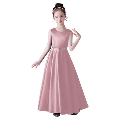 Girls' Satin Maxi Dress with Sequins & Ruffle | A-Line Flower Girl Gown
