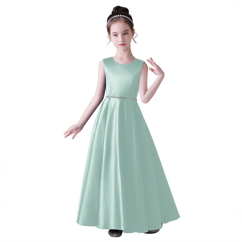 Girls' Satin Maxi Dress with Sequins & Ruffle | A-Line Flower Girl Gown